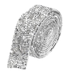 1 Inch x 1 Yard Crystal Rhinestone Sticker Ribbon Silver