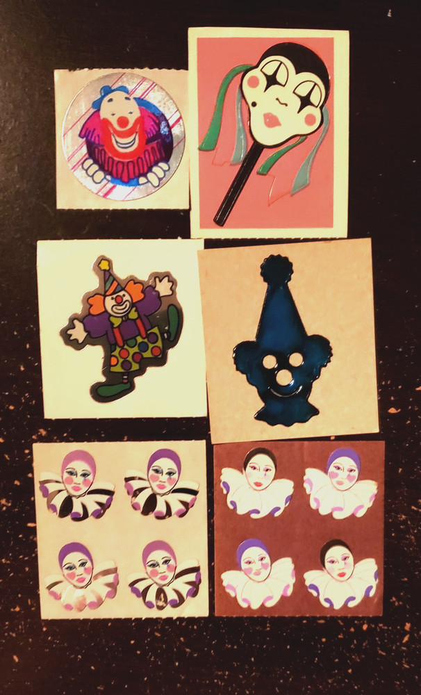 CLOWNS! JESTERS! RARE STICKER LOT OILIES CARDESIGN CTP SANDYLION BJ 1980 TO 1990