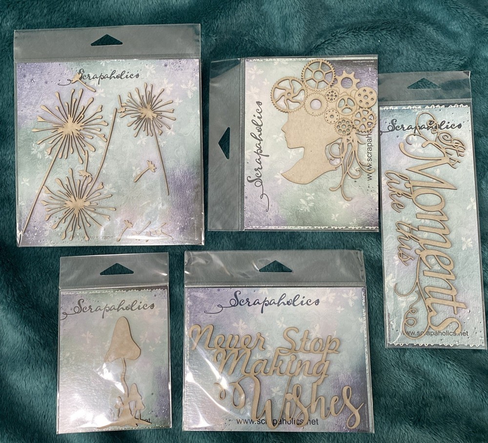 Lot of (5) Chipboard Accents by Scrapaholics, Quotes, Nature, Steampunk- New