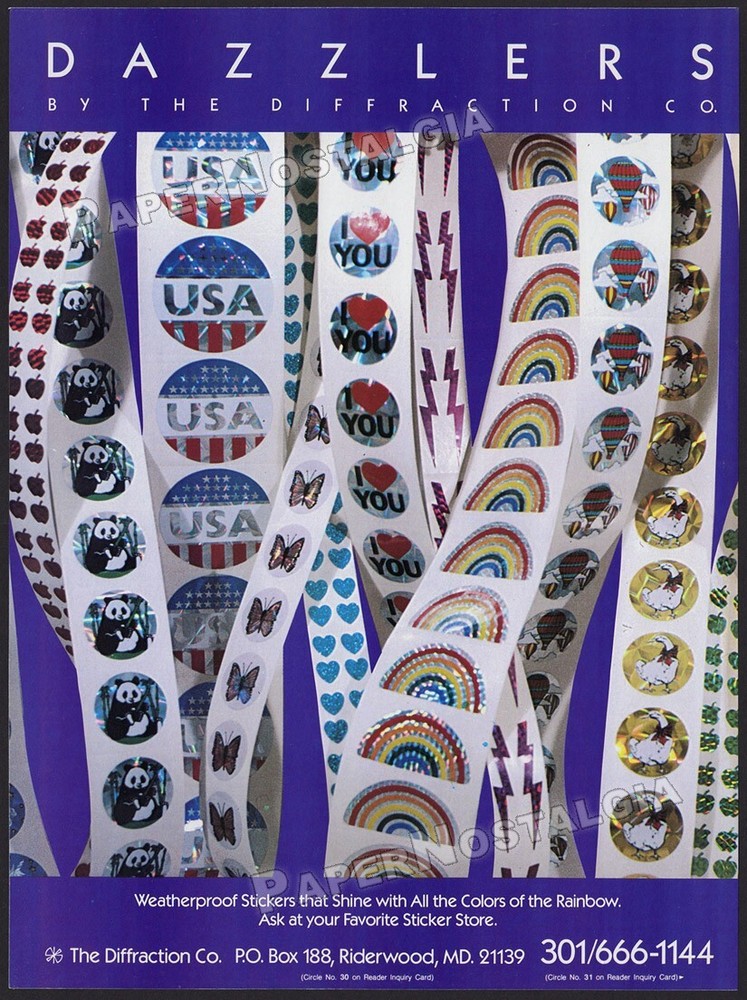 THE DIFFRACTION CO. Stickers__Original 1984 Trade AD / ADVERT__Dazzlers