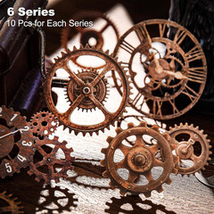 60PCS Industrial Vintage Sticker Set, Coated Paper Stickers with Rusty Gears, Ke