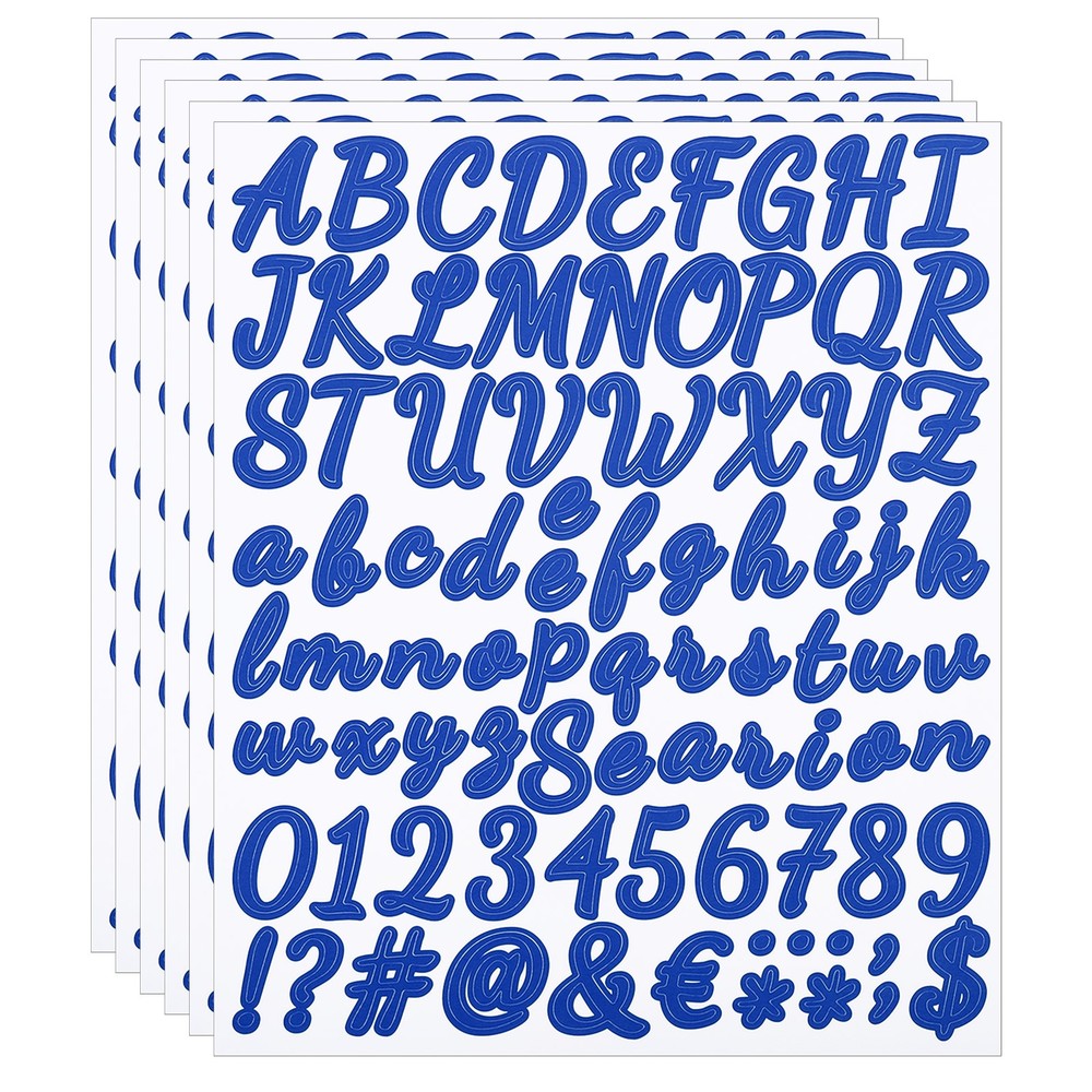 Alphabet Letters Numbers Stickers, Self Adhesive Cursive, Dark Blue 6 Sheets