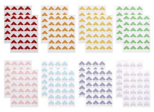 16 Sheets 8 Colors Photo Corner Stickers Holder Protectors Self Adhesive