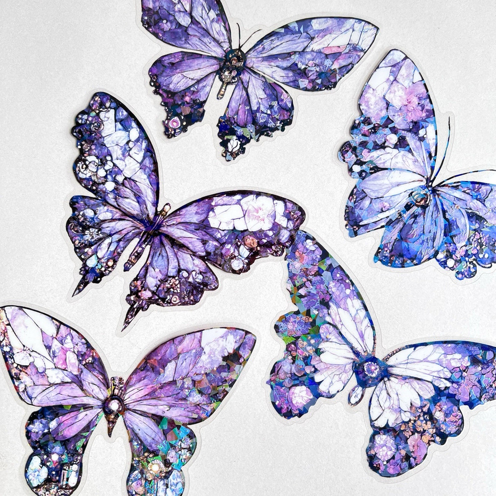 Large Holographic Butterfly Stickers Purple Junk Journal Collage