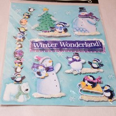 Christmas Sticker Lot Die Cut, 3-D, Glass Beaded Penguins, Snowman Snow Flake