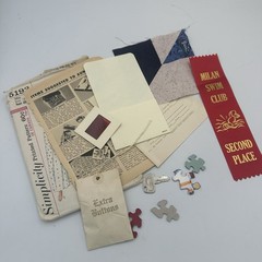 Vintage Ephemera Junk Journal Kit Craft -Supplies Fabric Buttons Cards Paper Mix
