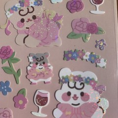 Pink Floral Cats Sticker Sheet