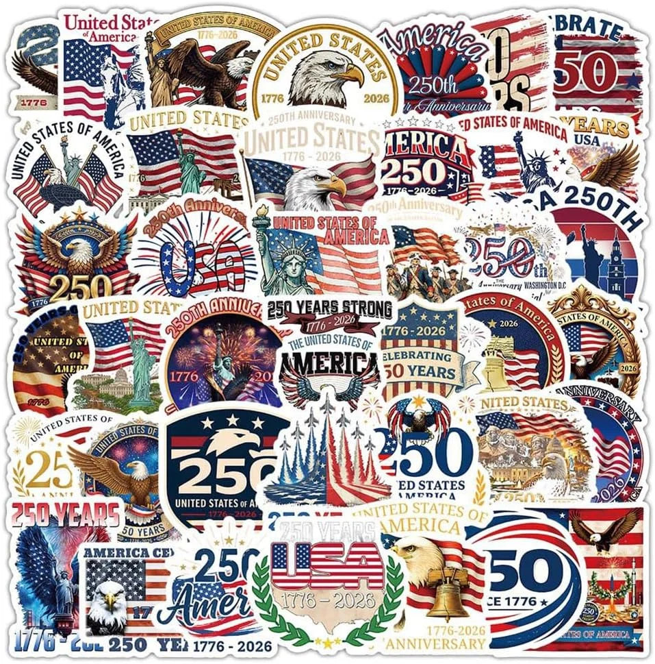 USA 250th Anniversary Stickers |50Pcs American Independence Day July 4th Waterpr
