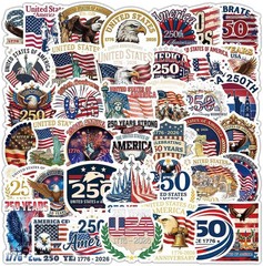 USA 250th Anniversary Stickers |50Pcs American Independence Day July 4th Waterpr