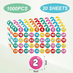 Number Stickers 1-50, 20 Sheets Consecutive Number Stickers, 1000 Labels-1 Inch