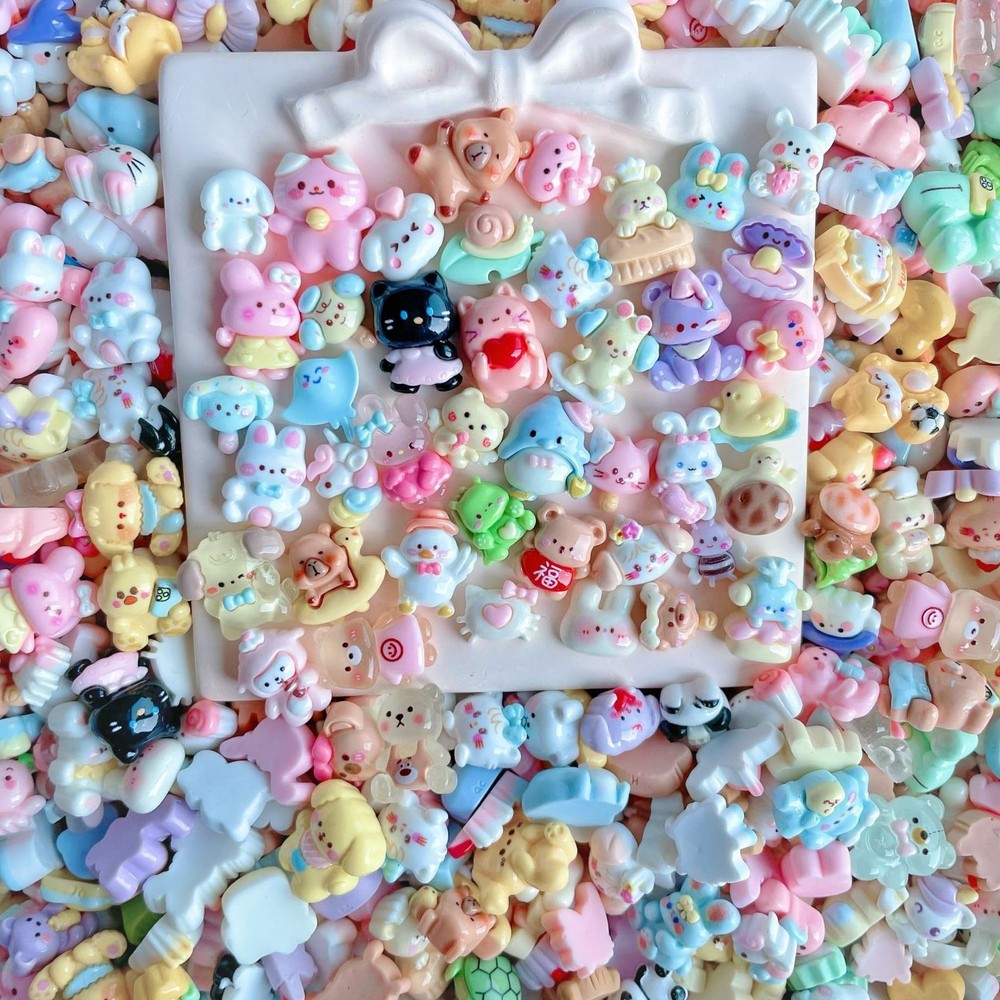 100 Pcs Pastel Animals Slime Charms Set, Bulk Cat Dog Bunny 1×1.5cm, C
