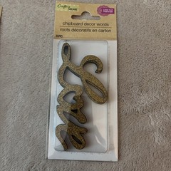 Lot Of 3 Packs Glitter Gold Wedding Theme Words: Wedding Love Cherish Chipboard