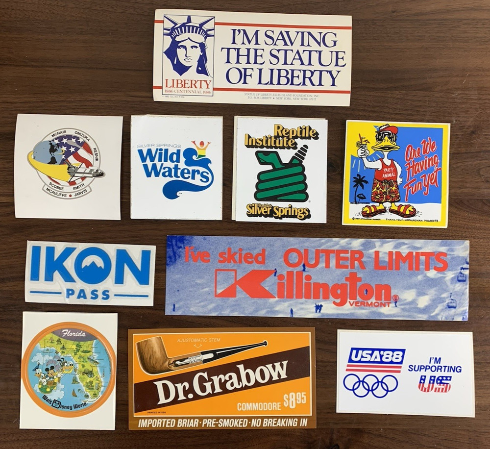 Misc Sticker Lot, Most Vtg 1980s ~ Disney, Ski, USA Olympics, Space Center