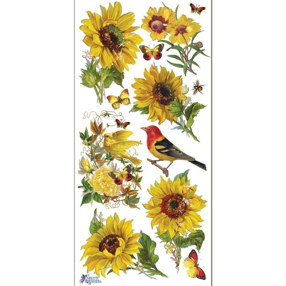 Violette Stickers – Sunflowers & Songbirds – 1 Nature Sticker Sheet – Scrapbooks