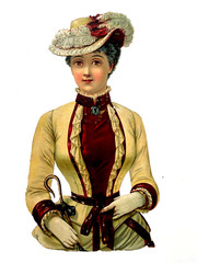 Gorgeous Large Die Cur of 1800’s Woman w/ Lovely Feather Hat *