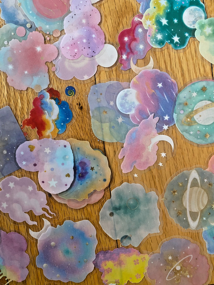 Random Lot 8 Dreamy Cloud Planet Vinyl Stickers for Laptop, Water bottle, Phone
