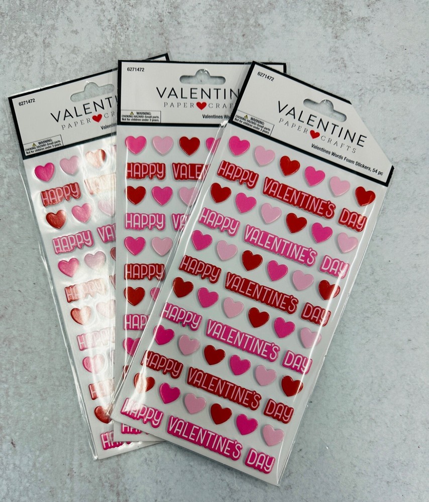 3 pks Pink & Red Foam Hearts Valentine’s Day Stickers Planner Papercraft Crafts