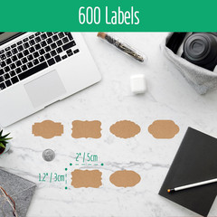 600 PCS Kraft Paper Stickers, 6 Fancy Shapes Labels Self Adhesive Blank Stick…