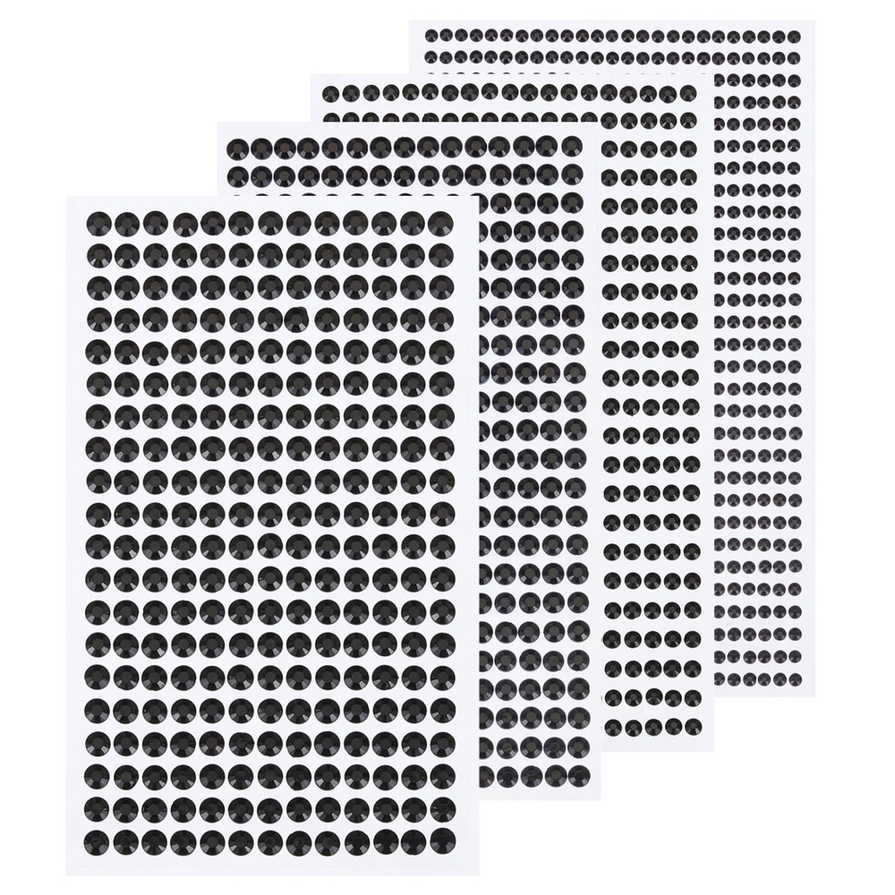1792 Pcs 4 Sheets Black Rhinestone Stickers 3/4/5/6 mm Self Adhesive Gems