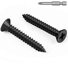 100 PCS #8 x 3/4″ Black Sheet Metal Screws, Flat Head Phillips Fast Self Tapp…