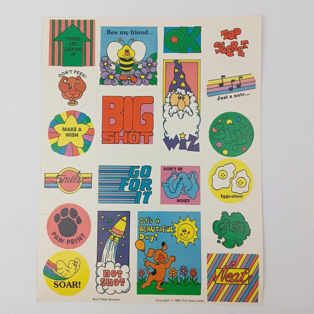 1985 Troll Associates Don’t Peek Stickers Reading Book Club School Unused Sheet
