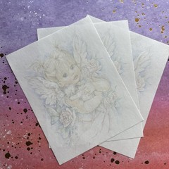 Vintage 80s 90s Pastel Heavenly Angel Kitten Santiago Stationery Paper Sheets