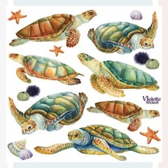 Violette Stickers – Sea Turtles – 1 Sea Life Sticker Sheet – Stationery Crafts