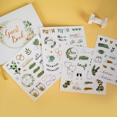Romantic Gold-Green Waterproof Stickers Set – 8 Sheets for DIY Wedding Projects