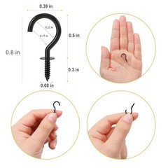 1/2 Inch Small Screw Hooks, Mini Metal Twist in Hooks, 100 Pcs Black