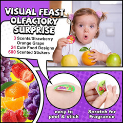 3 Rolls Scratch and Sniff Scented Stickers for Kids 600 Pcs Motivational Reward