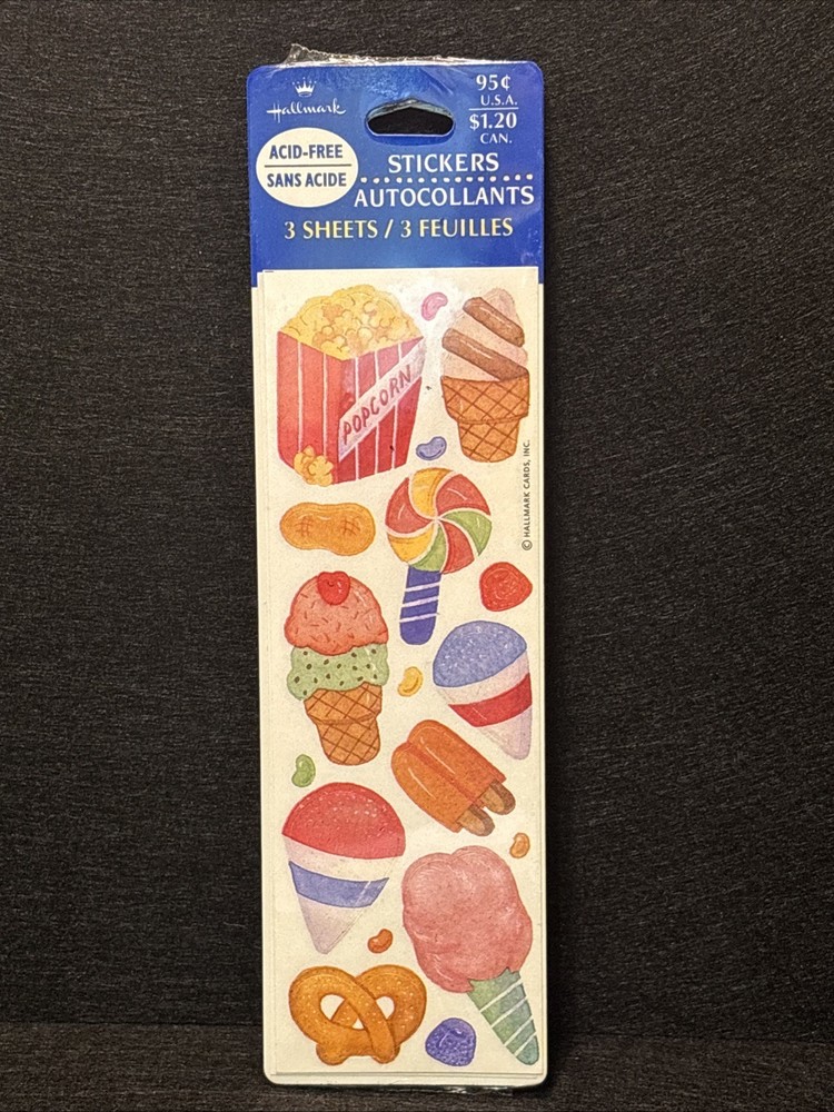 HTF Vintage Hallmark Carnival Food Stickers 3 Sheets New Old Stock