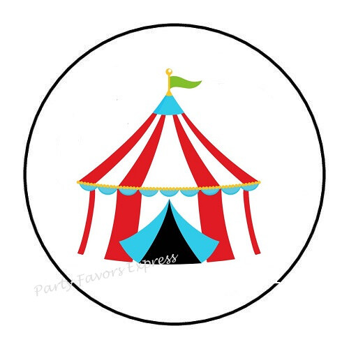 30 CARNIVAL CIRCUS TENT ENVELOPE SEALS LABELS STICKERS PARTY FAVORS 1.5″ ROUND