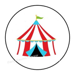 30 CARNIVAL CIRCUS TENT ENVELOPE SEALS LABELS STICKERS PARTY FAVORS 1.5″ ROUND