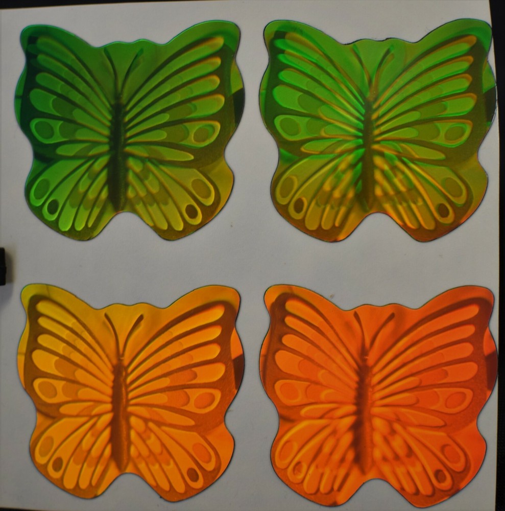 VTG Polaroid 3-D 90’s Hologram Sticker – COLORFUL BUTTERFLY (4) 1.5X1.75″ EA