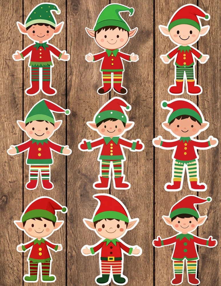 Cute Christmas Elf Die Cut Vinyl Stickers Set Scrapbooking Laptop Waterbottle