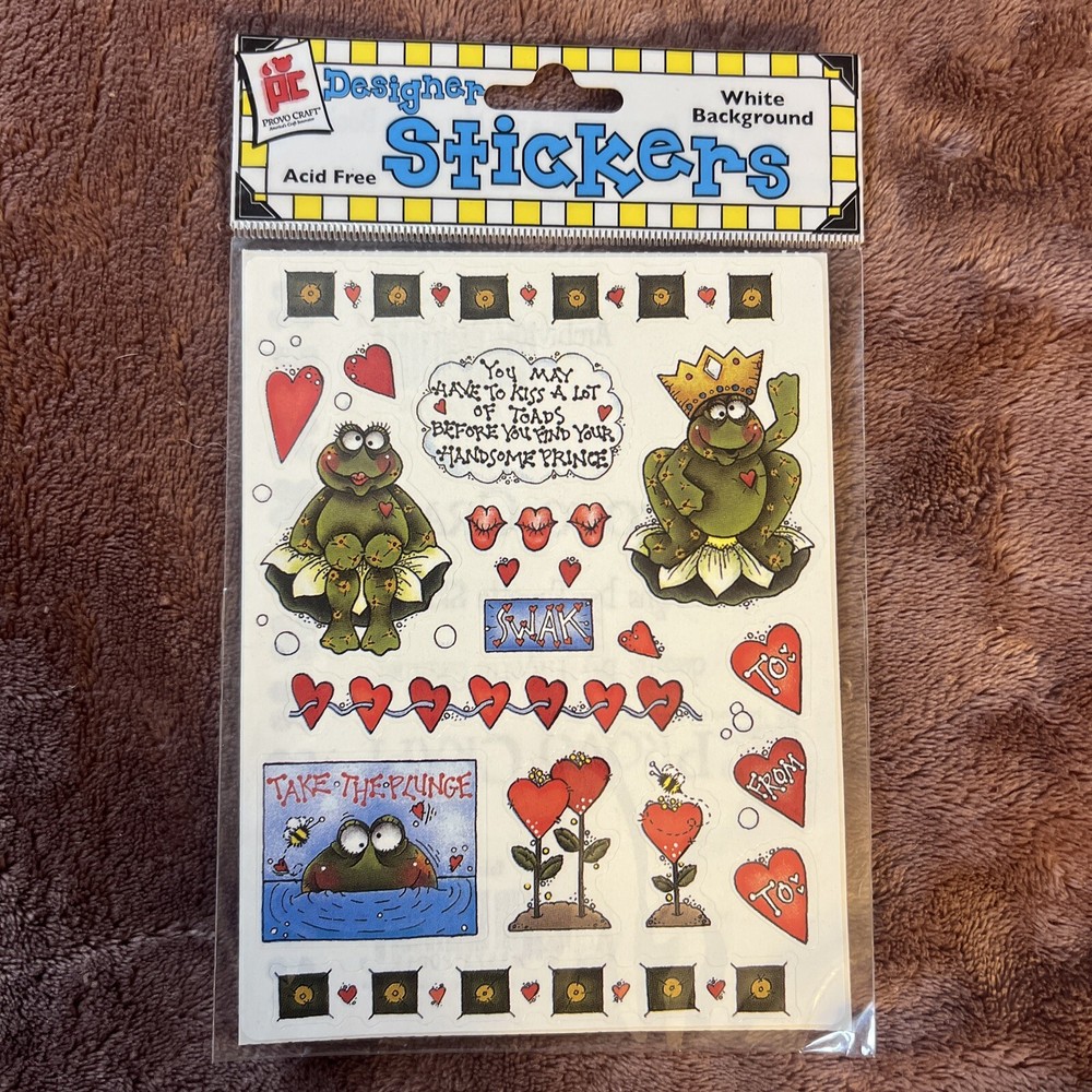 Vintage Provo Craft Scrapbook Stickers Frogs Heart Love Take The Plunge New