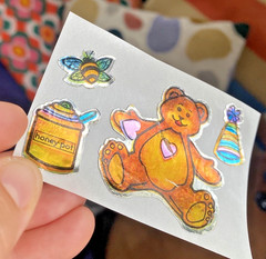 Vintage 80s Sticker Lot: Restored Damaged Teddy Bear Birthday Foil Mylar READ