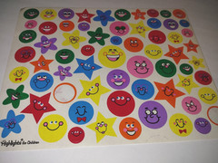 Vintage Stickers HIGHLIGHTS Magazine x2pgs Smiles Scratch & Sniff Fruits Stars