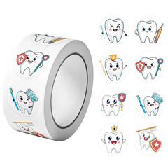 1Roll 500pcs Dental Care Stickers 2.5cm DIY Teeth Decals Labels Roll – NEW