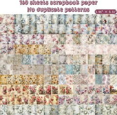 160 Sheets Vintage Flower Scrapbook Paper, Junk Journal Supplies, Purple Pink Fl