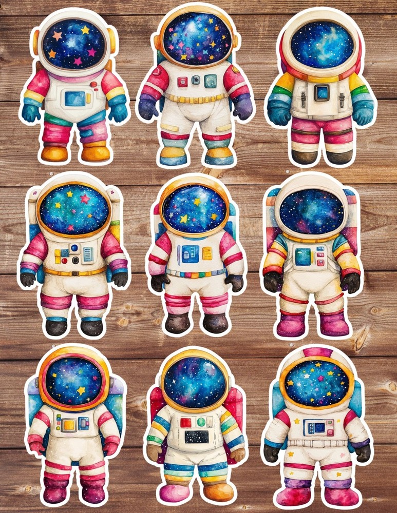Colorful Spaceman Die Cut Vinyl Stickers Set Scrapbooking Laptop Water Bottle