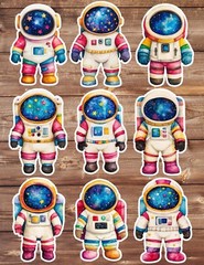 Colorful Spaceman Die Cut Vinyl Stickers Set Scrapbooking Laptop Water Bottle