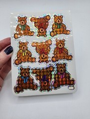 Vintage 1990s BJ Bears Prism Foil Mylar Stickers Sticker Sheet 9 Bear Stickers