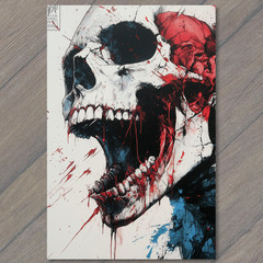 STICKER Screaming Skull With Red Blue Splatter Horror Blood Grunge Bones