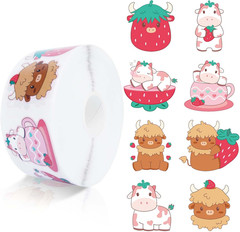 Capybara Stickers Roll, 1000Pcs Cute Animal Stickers for Kids 8 Patterns Strawbe