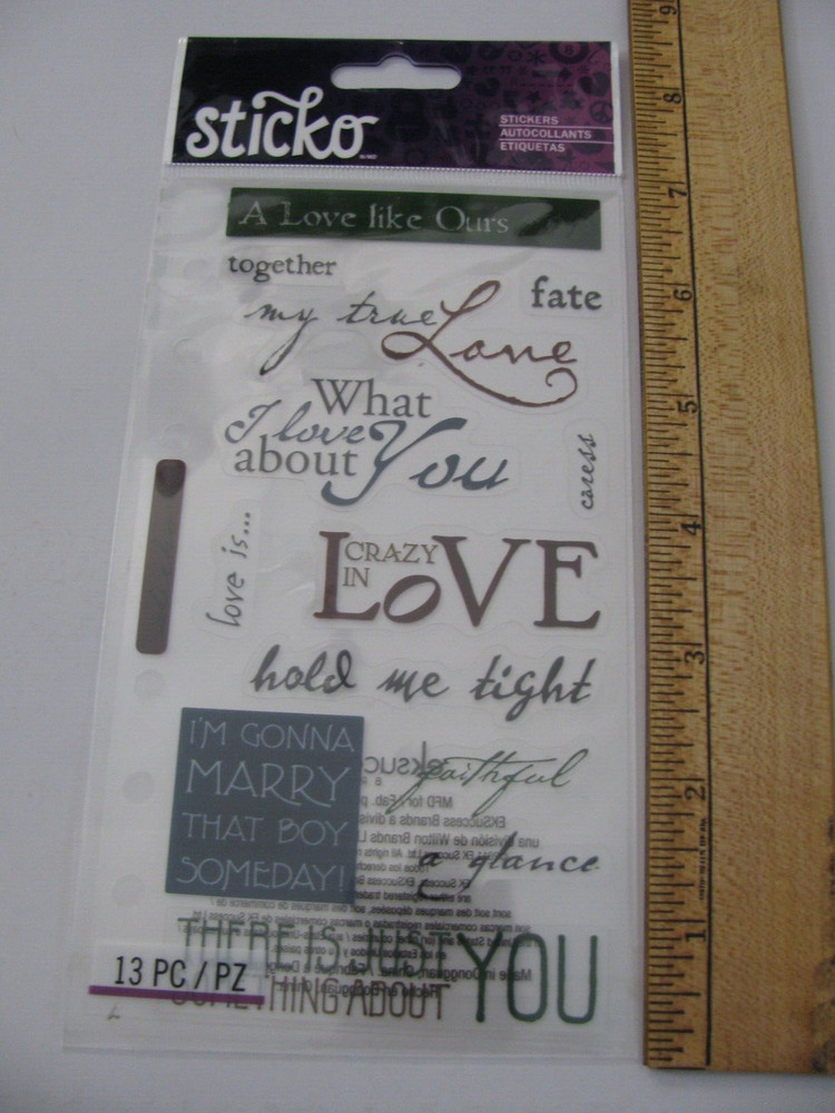 Sticko Stickers MY TRUE LOVE Words & Phrases 13 Pieces NIP