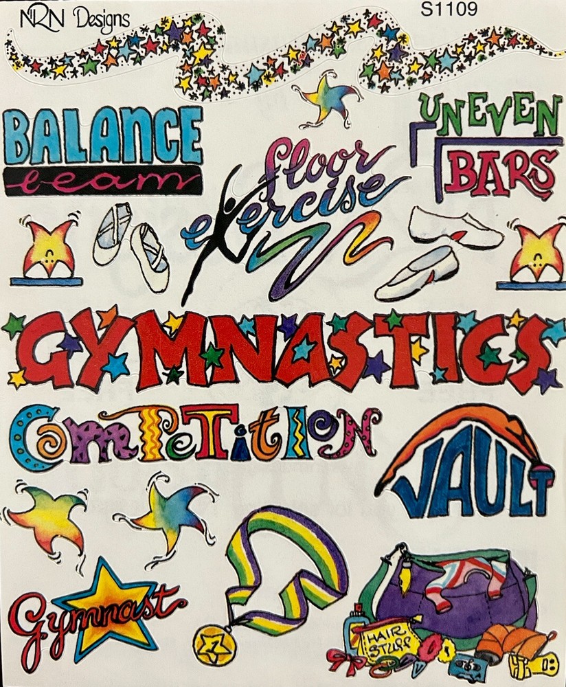 Gymnastics Stickers: NRN Designs•Words & Phrases•Balance Beam•Floor•Vault•Bars
