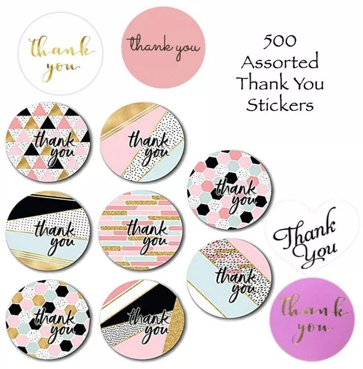 1″ Mini Thank You Stickers 500 pcs Rose gold Pink White Heart Foil- Quarter Size