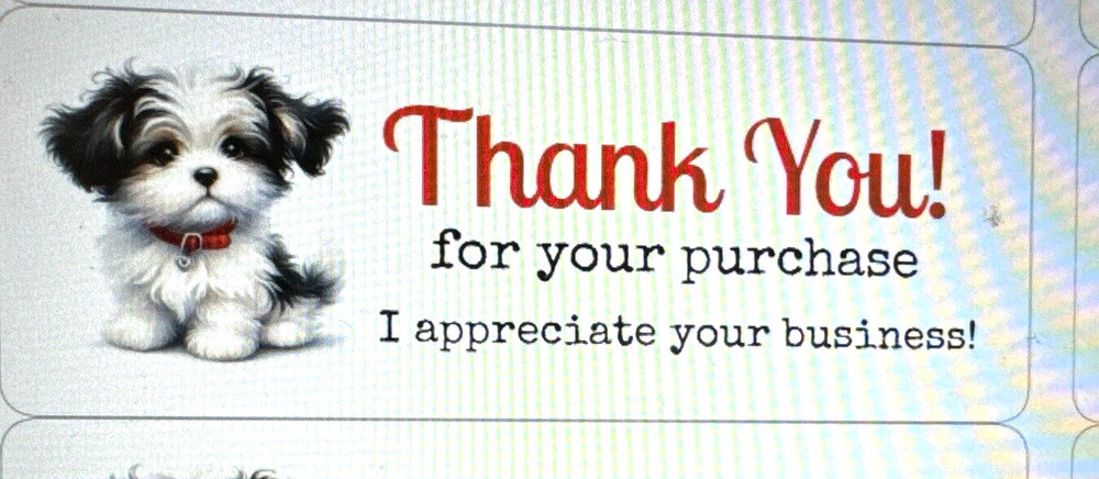 30 THANK YOU LABELS STICKERS SEALS PUPPY DOG EBAY SELLER 1″ x 2 5/8″