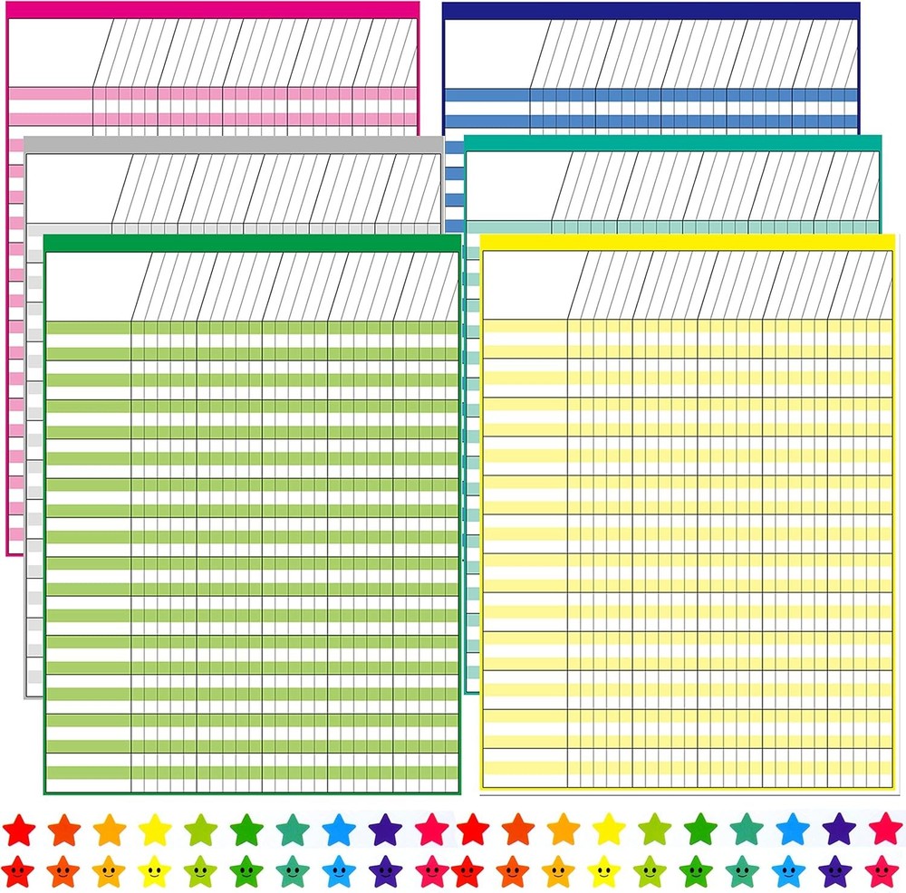 Youngever 6 Pack Multi-Color Laminated Dry Erase 17 x 22 inch, Multi-color